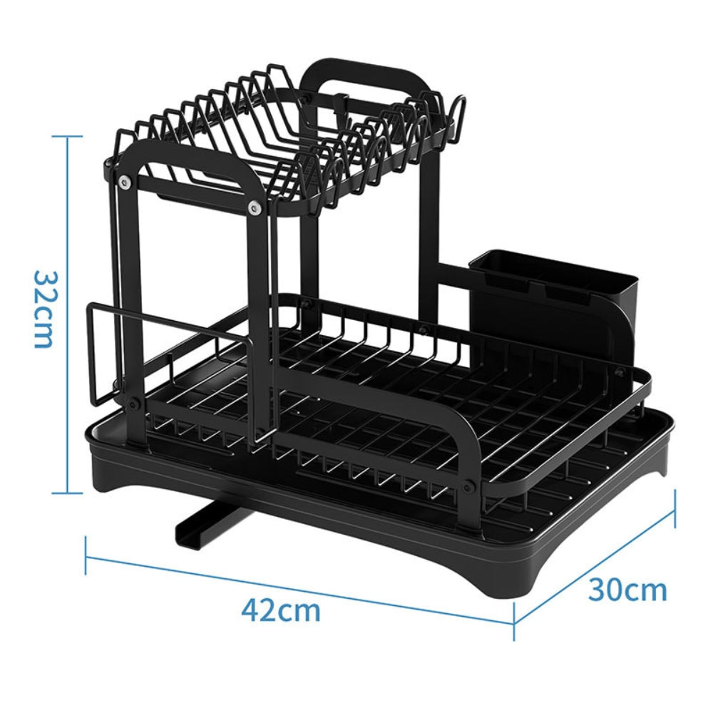 360 Degree Rotating 2 Tier Dish Bowl Drainer Kitchen Tableware Rack - The Grand Bazaar of Australia