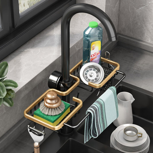 Kitchen Space Aluminum Sink Drain Rack Sponge Storage Faucet - The Grand Bazaar of Australia