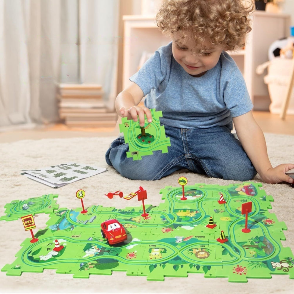 DIY Car Track Puzzle Play Set Preschool Educational Montessori Toy