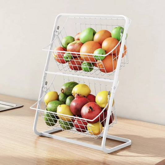 Wire Kitchen Countertop Storage Basket with Removable Rack for Fruits Vegetables Spices Snacks