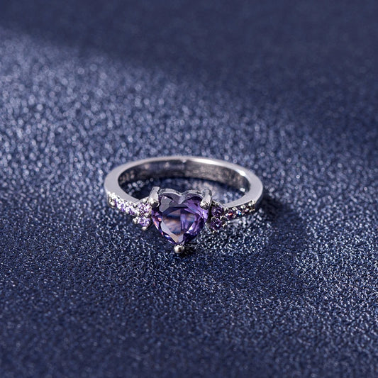 Heart-Shaped Amethyst 925 Silver Ring – Elegant Promise & Wedding Jewelry for Women