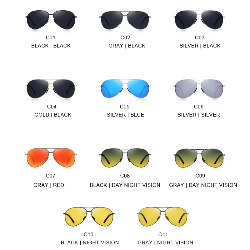 Men’s Classic Pilot Polarized Night Vision Sunglasses – Model S8601