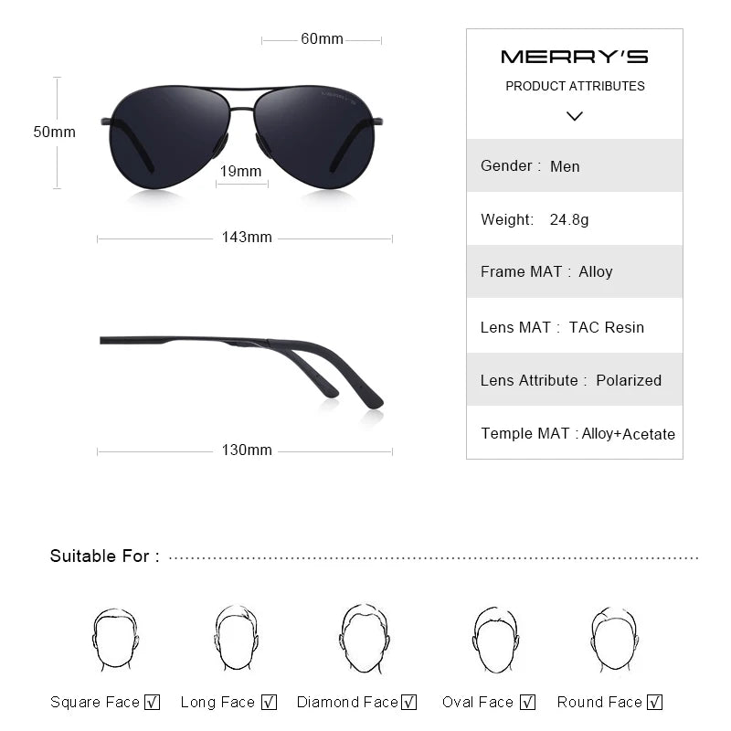 Men’s Classic Pilot Polarized Night Vision Sunglasses – Model S8601