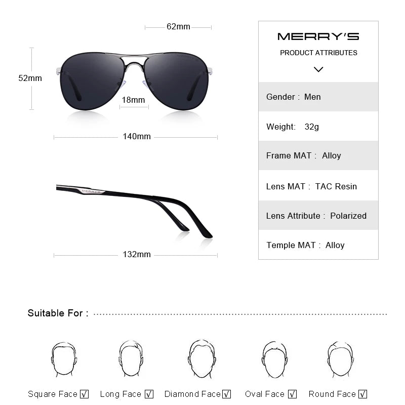 Men’s Classic Polarized Pilot Sunglasses – Model S8712N