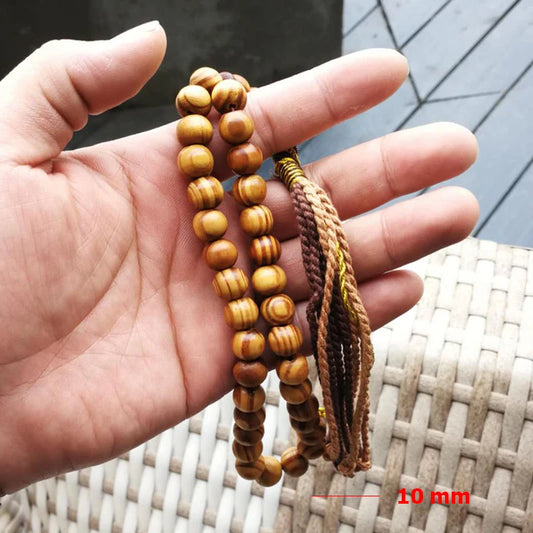 Elegant Simplicity: Natural Beech Wood Tasbih with Cotton Tassel – Handcrafted Islamic Prayer Beads for Men