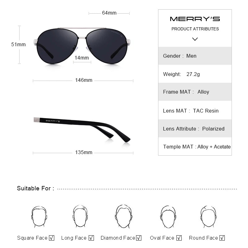Men’s Classic Pilot Sunglasses – Model S8628N