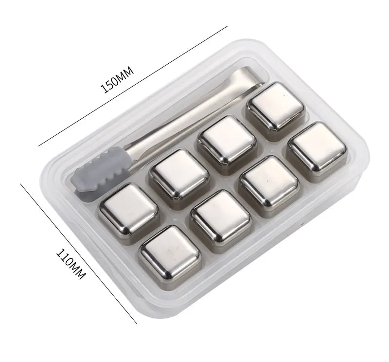 6-Piece Reusable Stainless Steel Ice Cubes Set – Includes Ice Cube Tray & Silicone Head Tongs | Eco-Friendly Juice Chiller Kit