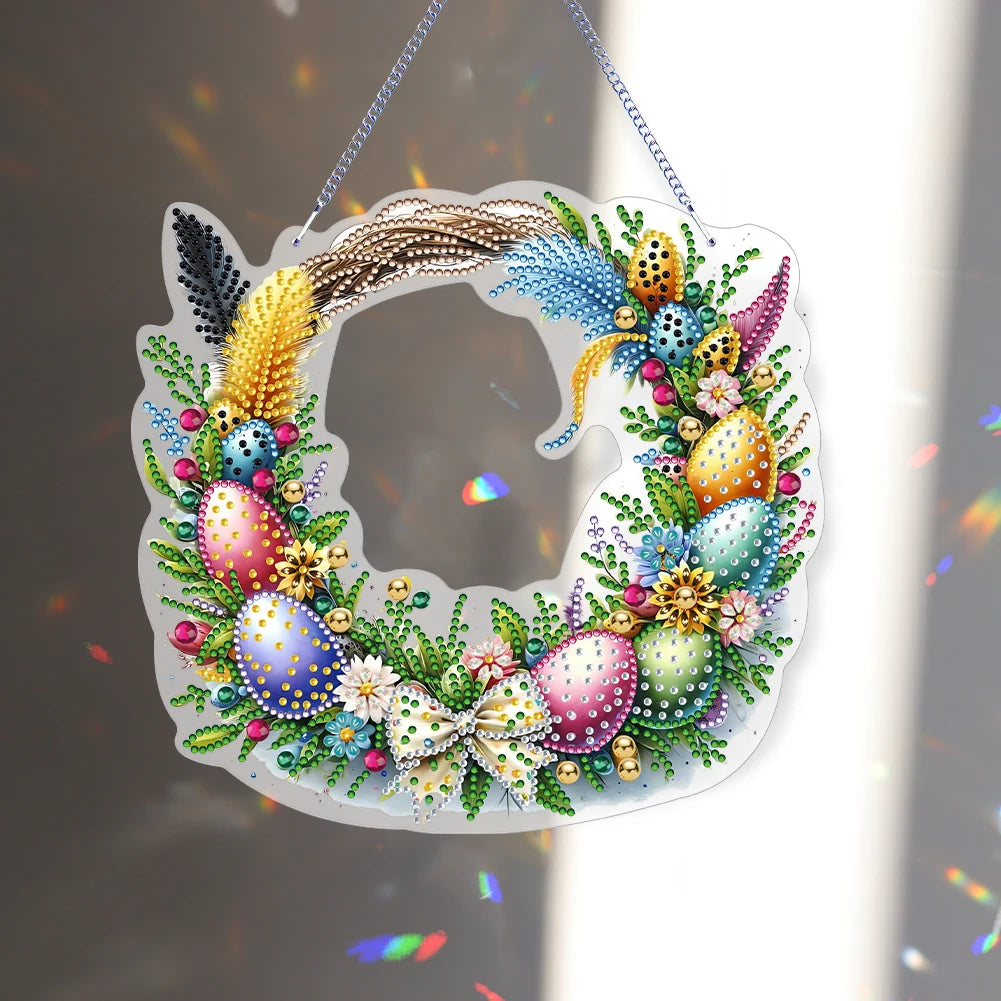 Single-Sided 5D Diamond Painting Hanging Pendant – Handmade Easter Wreath Crystal Art Decoration