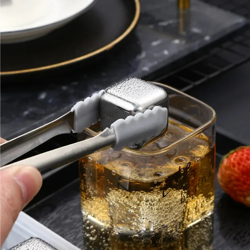 6-Piece Reusable Stainless Steel Ice Cubes Set – Includes Ice Cube Tray & Silicone Head Tongs | Eco-Friendly Juice Chiller Kit