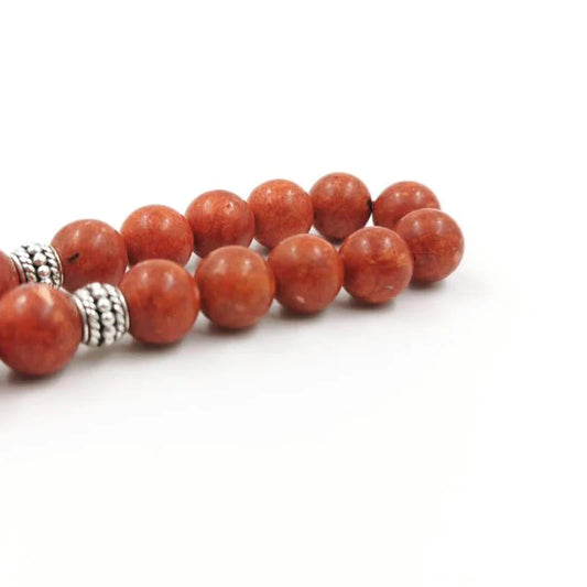 Tasbih Natural Red Grass Coral Muslim Prayer Beads Bracelet – Eid & Ramadan Gift | Islamic Rosary | Arabic Fashion Accessories