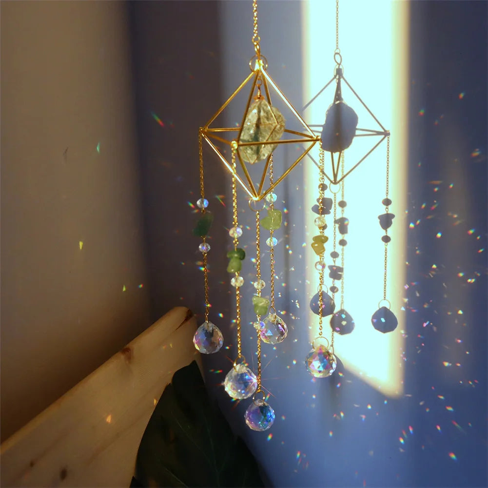 Crystal Wind Chimes – Sun & Moon Pendant Light Catcher Wall Hanging for Garden, Window, or Room Decor