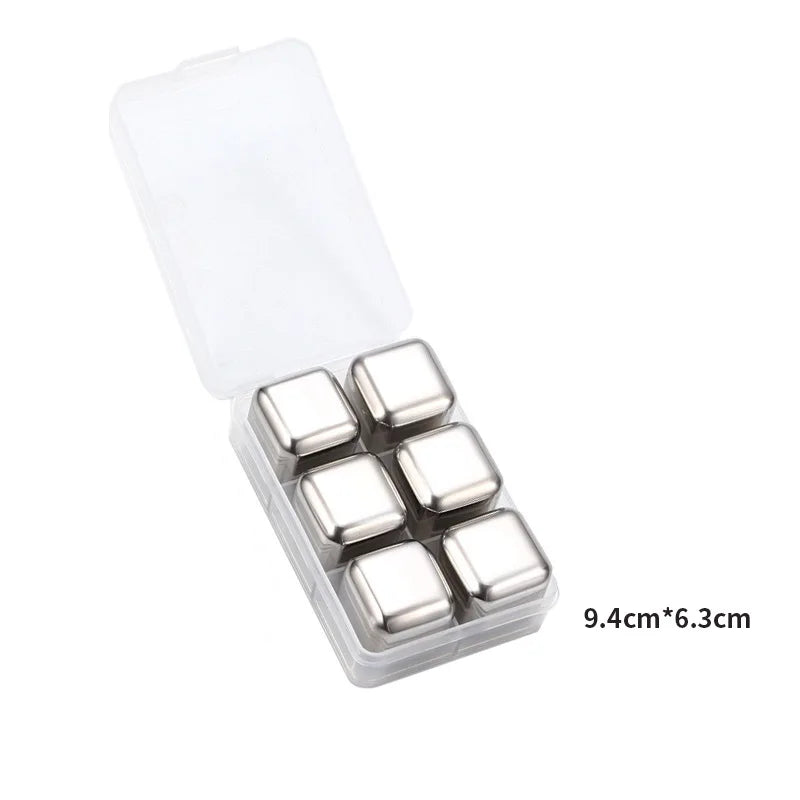 6-Piece Reusable Stainless Steel Ice Cubes Set – Includes Ice Cube Tray & Silicone Head Tongs | Eco-Friendly Juice Chiller Kit