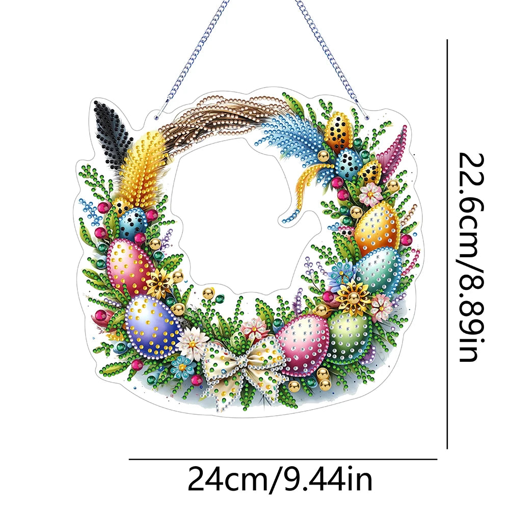 Single-Sided 5D Diamond Painting Hanging Pendant – Handmade Easter Wreath Crystal Art Decoration