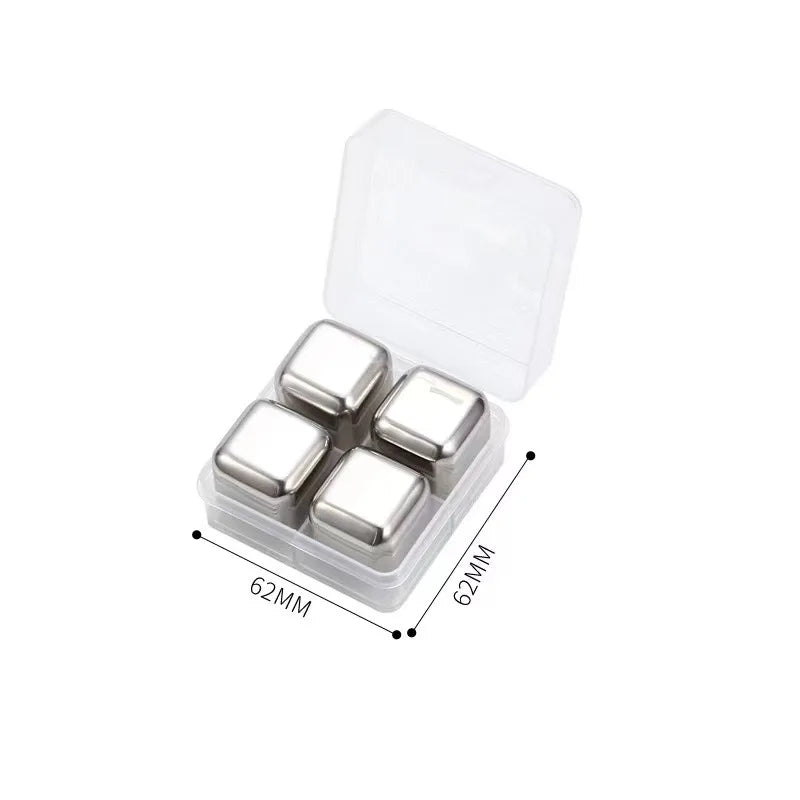 6-Piece Reusable Stainless Steel Ice Cubes Set – Includes Ice Cube Tray & Silicone Head Tongs | Eco-Friendly Juice Chiller Kit