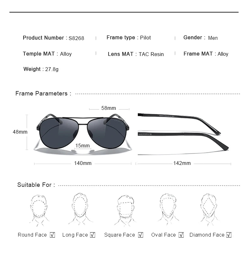Classic Polarized Pilot Sunglasses – Stylish Gradient Lens Eyewear for Men & Women (Model S8268)