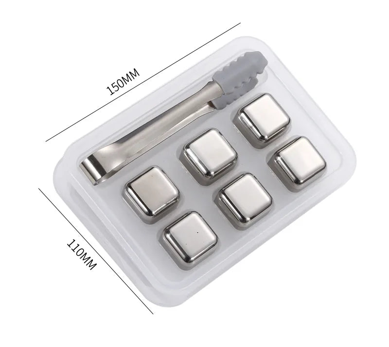 6-Piece Reusable Stainless Steel Ice Cubes Set – Includes Ice Cube Tray & Silicone Head Tongs | Eco-Friendly Juice Chiller Kit