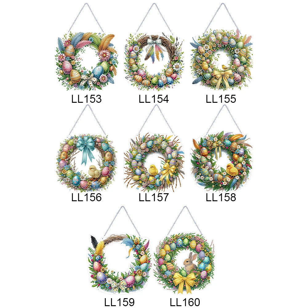 Single-Sided 5D Diamond Painting Hanging Pendant – Handmade Easter Wreath Crystal Art Decoration