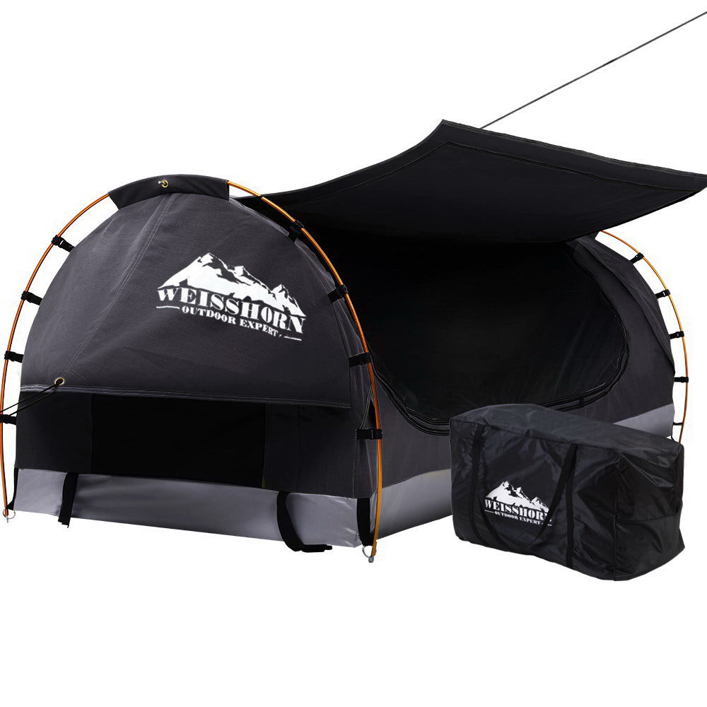 Weisshorn King Single Swag Camping Swags Canvas Free Standing Dome Tent Grey - The Grand Bazaar of Australia