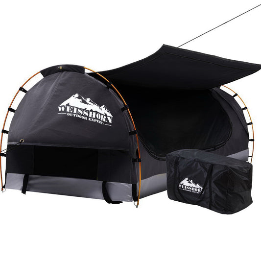 Weisshorn King Single Swag Camping Swags Canvas Free Standing Dome Tent Grey - The Grand Bazaar of Australia