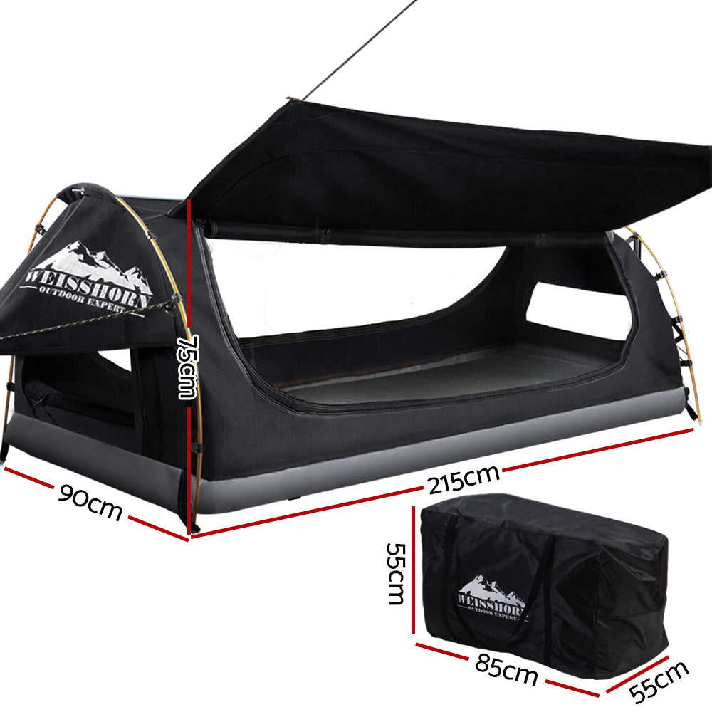 Weisshorn King Single Swag Camping Swags Canvas Free Standing Dome Tent Grey - The Grand Bazaar of Australia