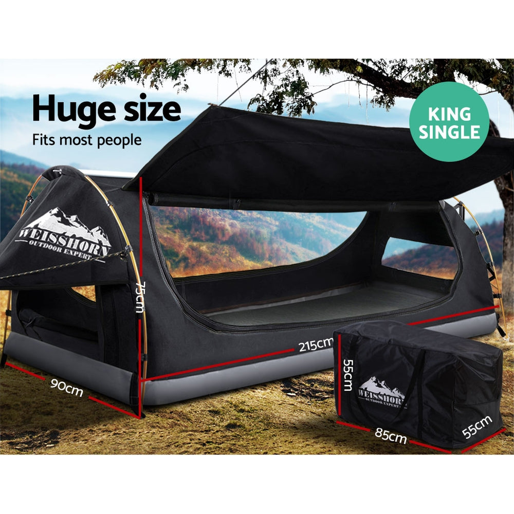 Weisshorn King Single Swag Camping Swags Canvas Free Standing Dome Tent Grey - The Grand Bazaar of Australia