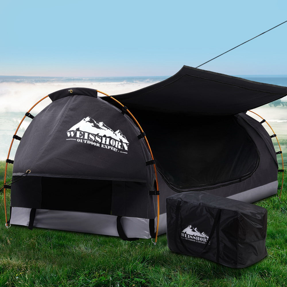 Weisshorn King Single Swag Camping Swags Canvas Free Standing Dome Tent Grey - The Grand Bazaar of Australia