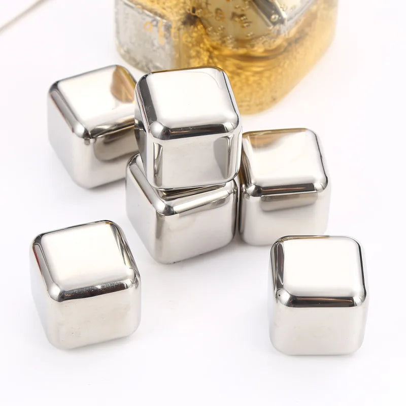 6-Piece Reusable Stainless Steel Ice Cubes Set – Includes Ice Cube Tray & Silicone Head Tongs | Eco-Friendly Juice Chiller Kit