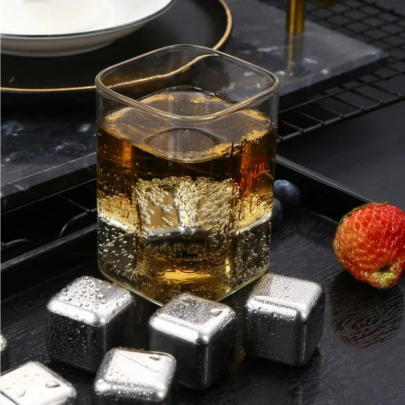 6-Piece Reusable Stainless Steel Ice Cubes Set – Includes Ice Cube Tray & Silicone Head Tongs | Eco-Friendly Juice Chiller Kit