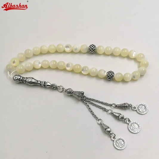 Sea Shell Tasbih – 33 Prayer Beads Islamic Bracelet | Old Fish Bone Design | Ramadan & Eid Gift | Muslim Rosary for Men & Women