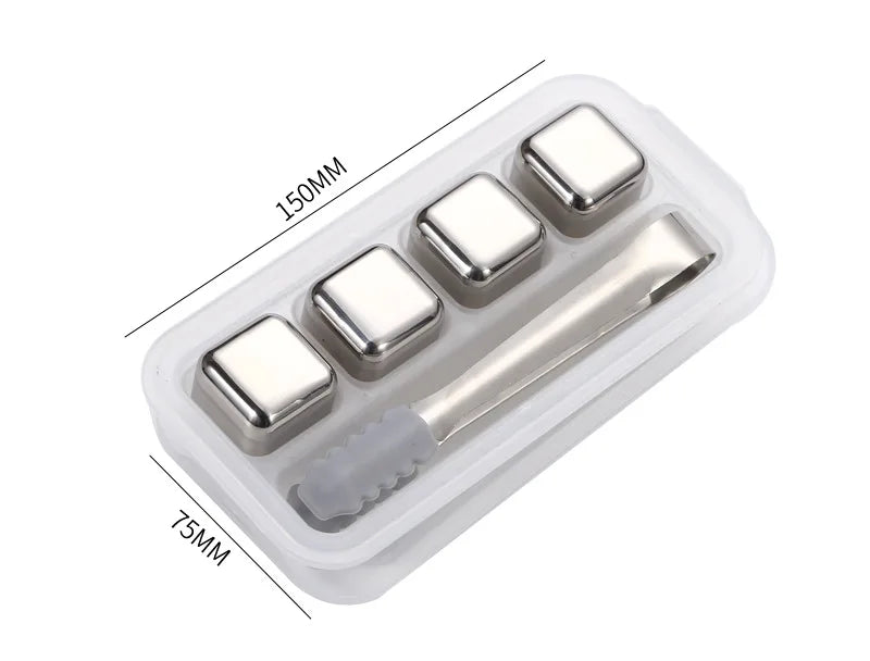 6-Piece Reusable Stainless Steel Ice Cubes Set – Includes Ice Cube Tray & Silicone Head Tongs | Eco-Friendly Juice Chiller Kit