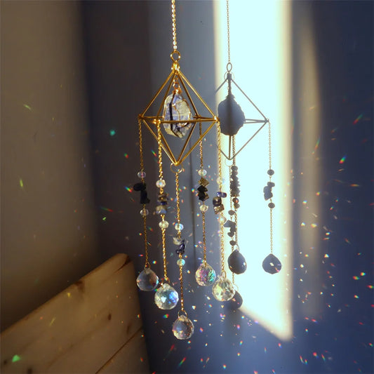 Crystal Wind Chimes â Sun & Moon Pendant Light Catcher Wall Hanging for Garden, Window, or Room Decor