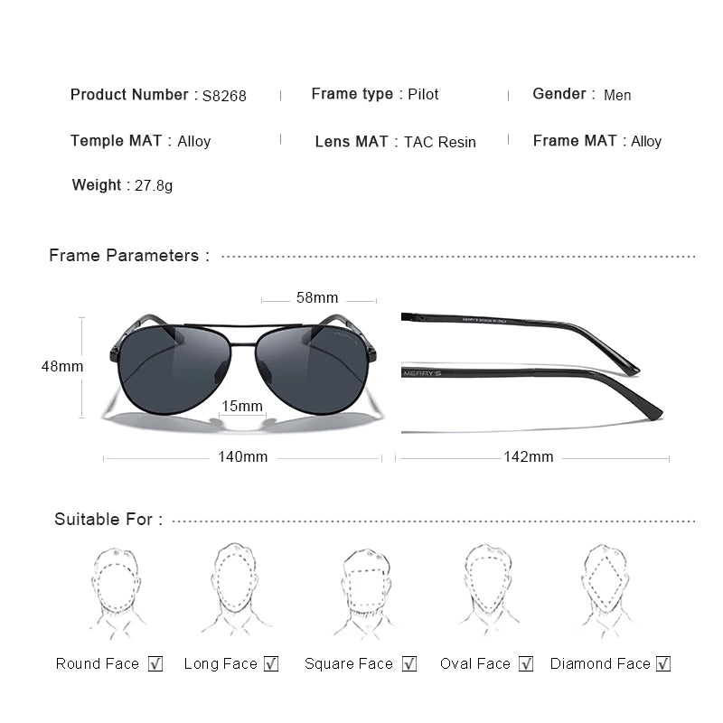 Classic Polarized Pilot Sunglasses – Stylish Gradient Lens Eyewear for Men & Women (Model S8268)