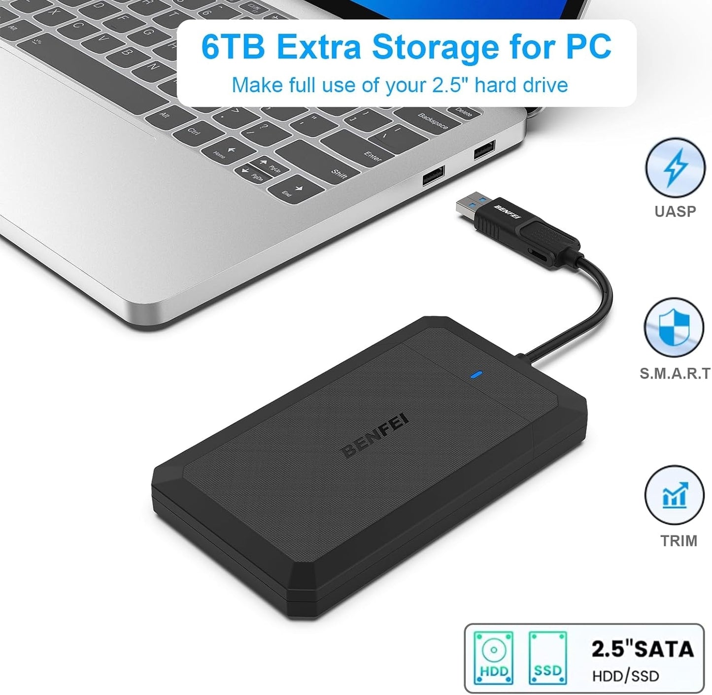 BENFEI 2.5 Inch SATA to USB Tool Free External Hard Drive Enclosure - The Grand Bazaar of Australia