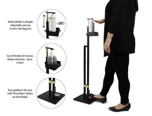 Lirash Touch Free Hand Sanitiser Dispenser Station Floor Stand Foot Operated - Gold Black - The Grand Bazaar of Australia
