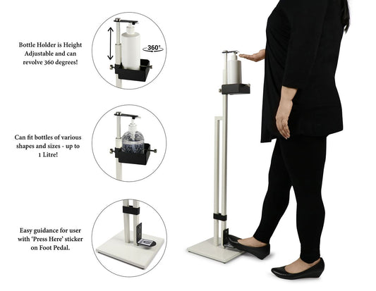 Lirash Touch Free Hand Sanitiser Dispenser Station Floor Stand Foot Operated - White Black - The Grand Bazaar of Australia