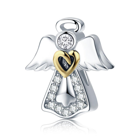 925 Sterling Silver Guardian Angel Diamond Pendant For Diy Bracelets