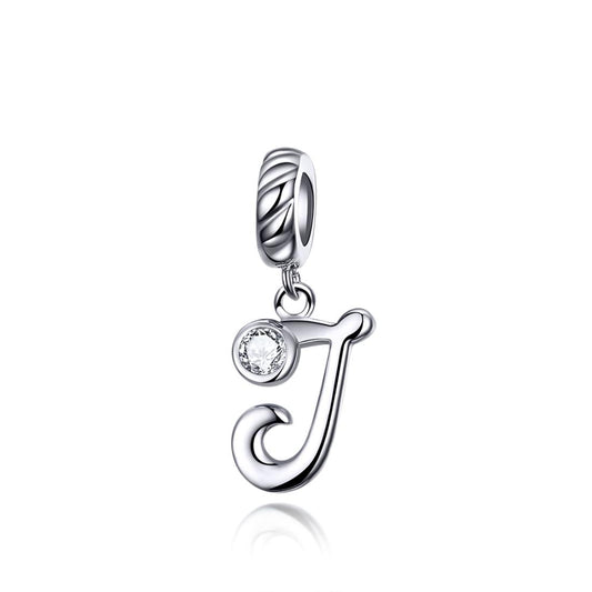 925 Sterling Silver Personalized Letter Pendant For Diy Bracelets & Necklaces Style - J