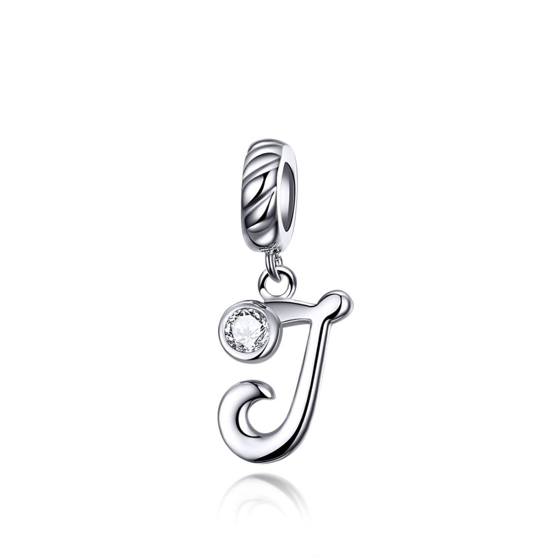 925 Sterling Silver Personalized Letter Pendant For Diy Bracelets & Necklaces Style - J