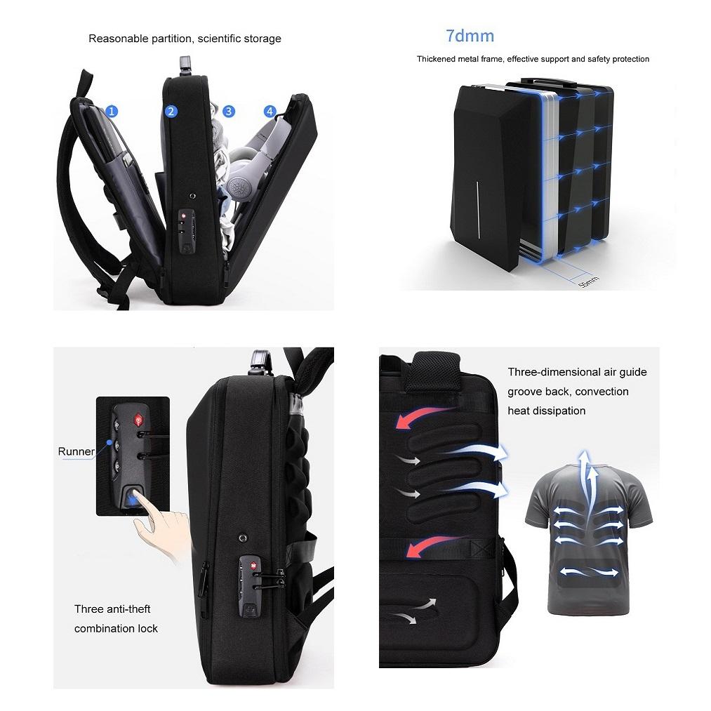 Hard Shell Backpack Alloy Frame Anti-theft Computer Bag for Men Gray