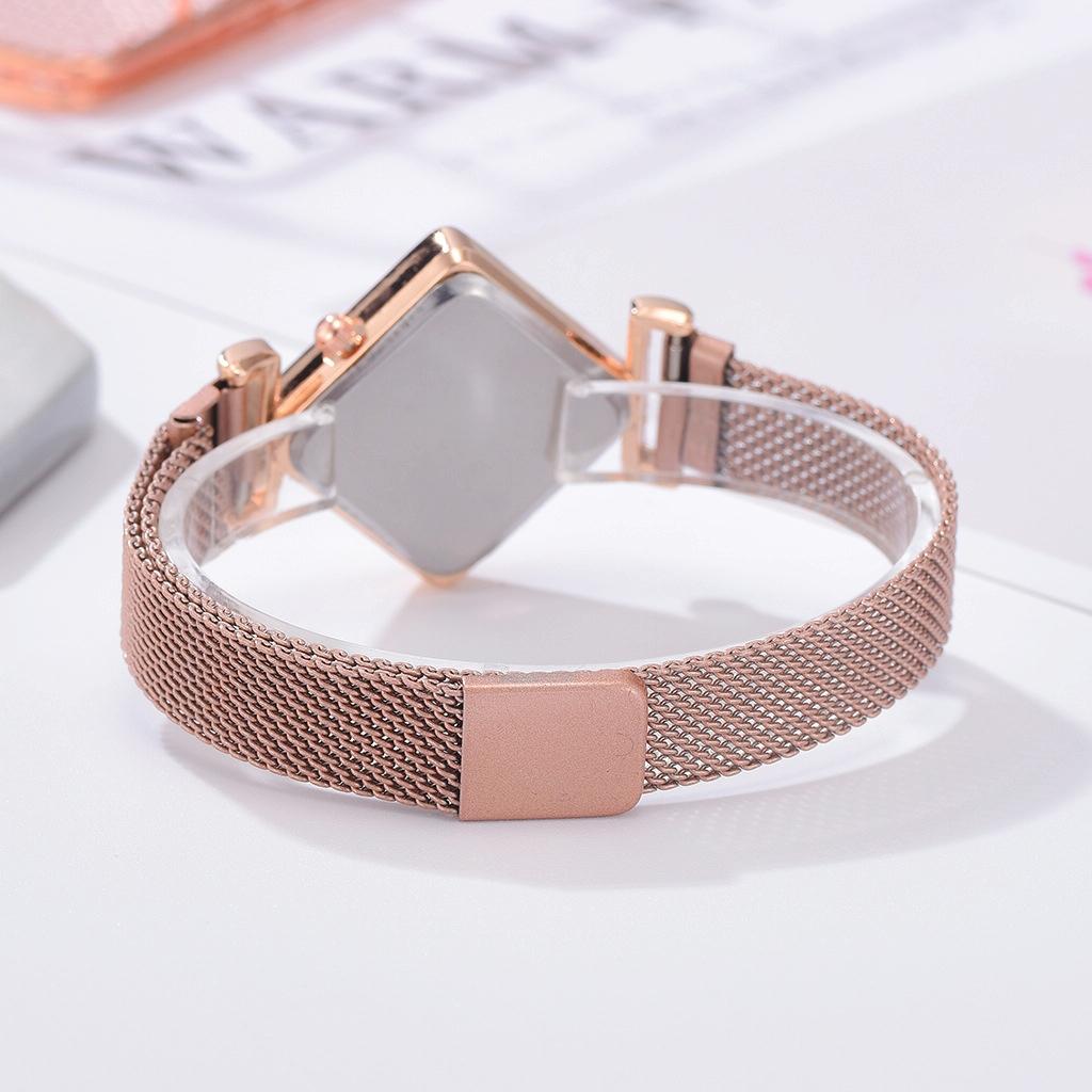 Rose Gold Diamond Dial Watch with Green Bracelet - Women