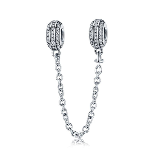 925 Sterling Silver Simple Diamond Beaded Bracelet Safety Chain