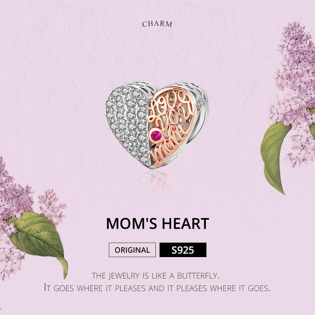 925 Sterling Silver Mother'S Heart Bead Pendant For Diy Bracelets And Necklaces