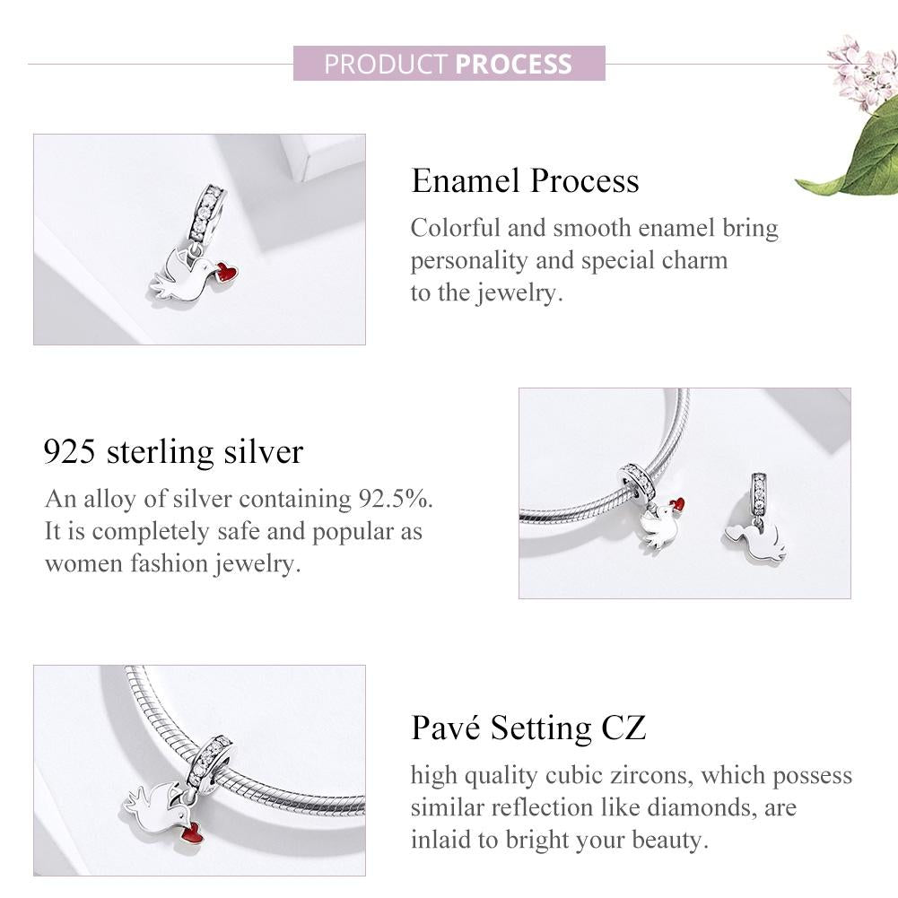 925 Sterling Silver Love Dove Pendant For Diy Bracelet Or Necklace