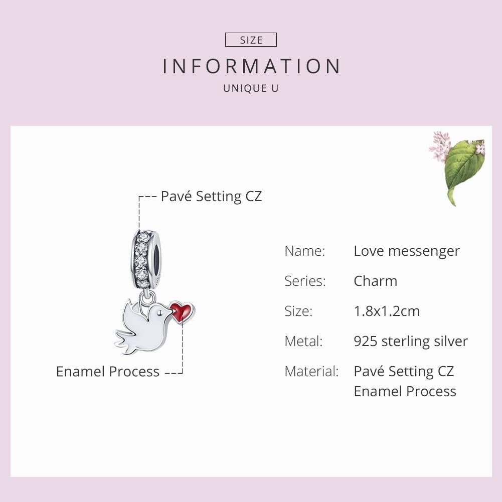 925 Sterling Silver Love Dove Pendant For Diy Bracelet Or Necklace