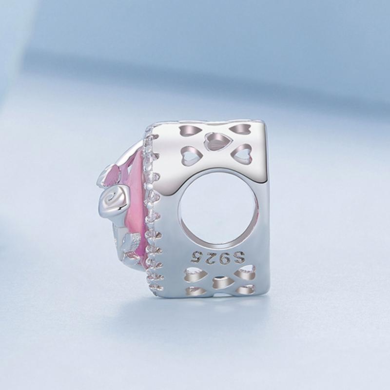 925 Sterling Silver Pink Glass Rose Bracelet Bead