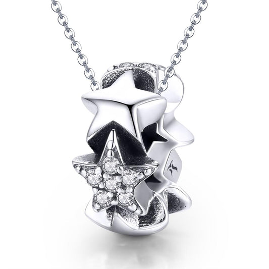 925 Sterling Silver Zircon Inlaid Star Necklace / Bracelet Pendant