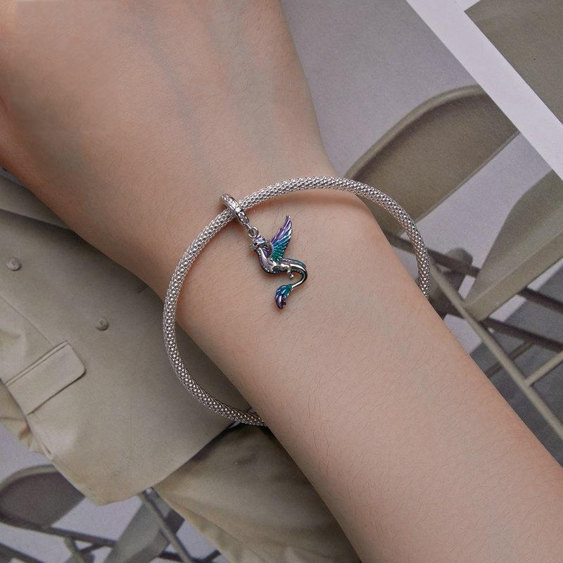 925 Sterling Silver Dragon Bracelet With Zircon Beads