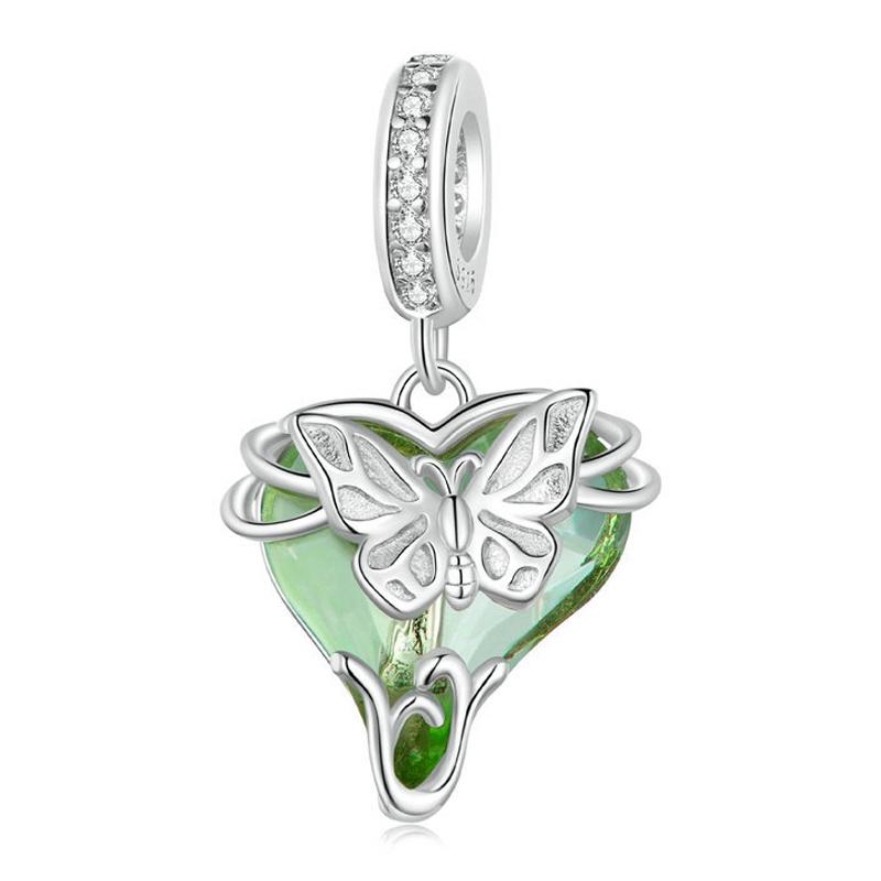 925 Sterling Silver Green Butterfly Pendant For Diy Bracelets