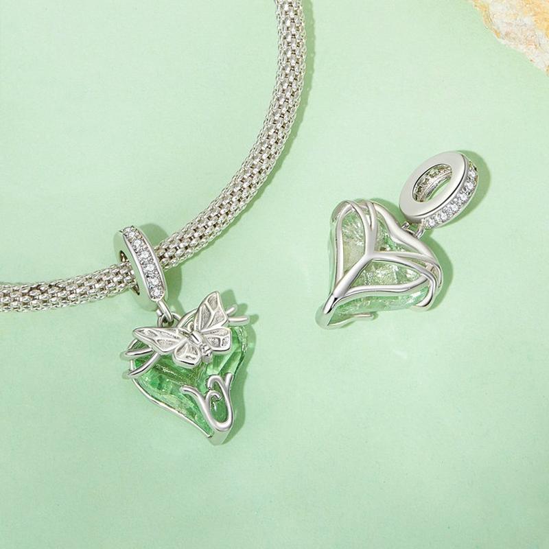 925 Sterling Silver Green Butterfly Pendant For Diy Bracelets