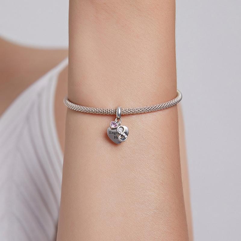 925 Sterling Silver Endless Heart Zircon Bracelet Pendant